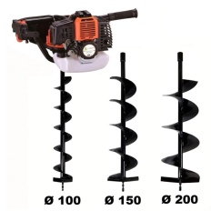 Tarière thermique 52 cm3, 3 CV + lot de 3 mèches (100,  150 et 200 mm)