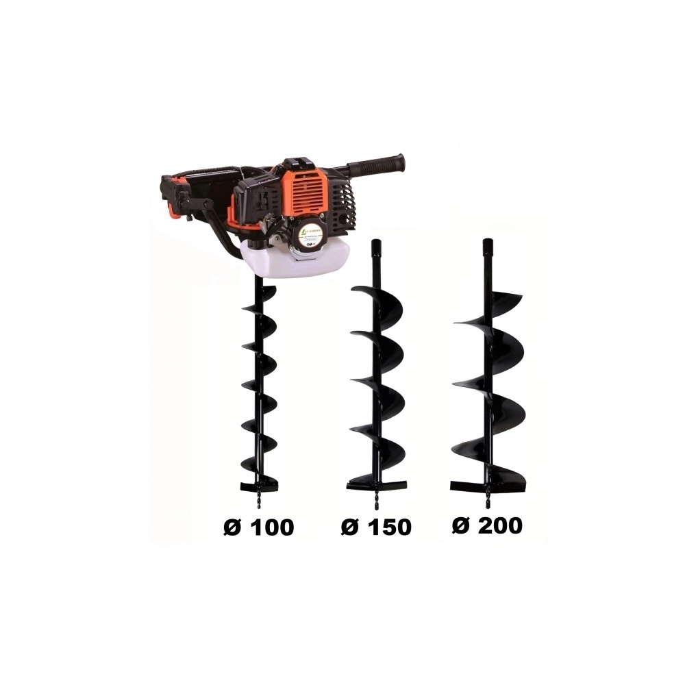 Tarière thermique 52 cm3, 3 CV + lot de 3 mèches (100, 150 et 200 mm)