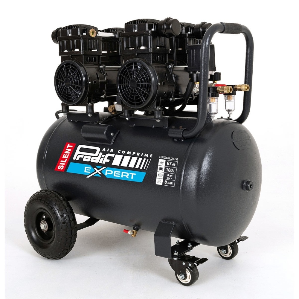 Compresseur mobile 100 litres silencieux 3 CV 8 bars 15,6 m3/h, 4 cylindres Compresseur mobile 100 litres silencieux 3 CV 8 bars 15,6 m3/h, 4 cylindres