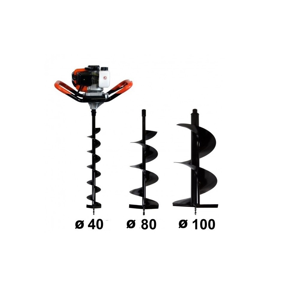 Tarière thermique 52 cm3, 3 CV + lot de 3 mèches (40, 80 et 100 mm)