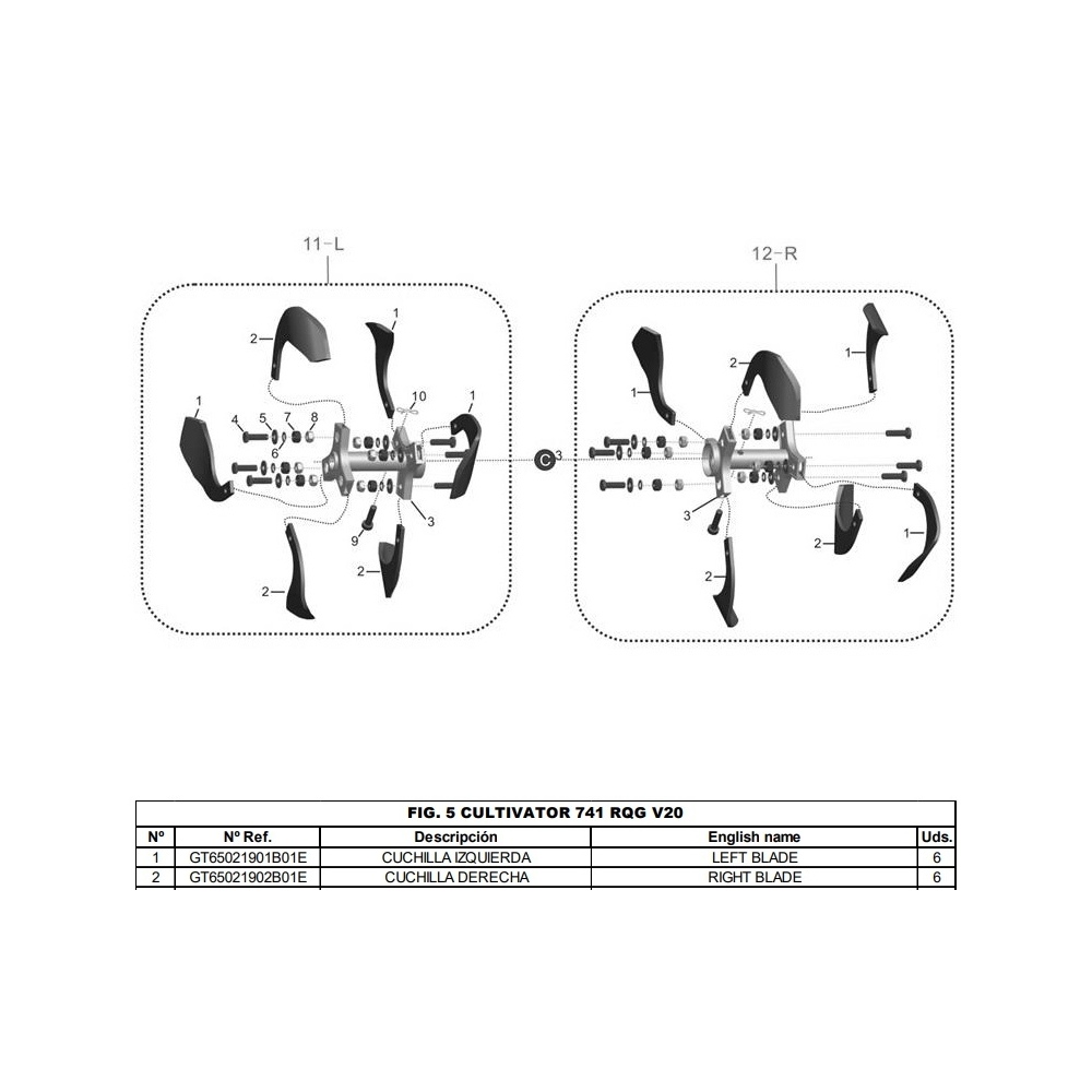 Couteau gauche pour rotobineuse GARLAND 741RQG-V20