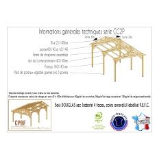Carport bois Douglas 2 pentes symétriques -  Hauteur de passage 3,20 m