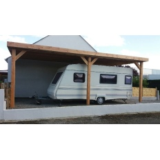 Carport bois Douglas toit plat adossé -  Hauteur de passage 3,20 m