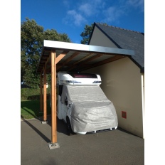 Carport bois Douglas toit plat adossé -  Hauteur de passage 3,20 m