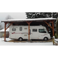 Carport bois Douglas pour camping-car 2 pentes symétriques - Passage 3,20 m