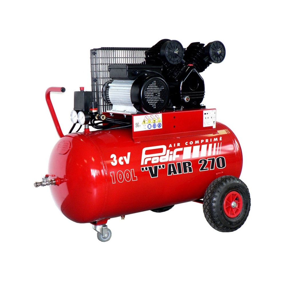 Compresseur 100 Litres 3cv 9 Bar 230v PRODIF avec tête bi-cylindre en V VC3051003M Compresseur 100 Litres 3cv 9 Bar 230v PRODIF avec tête bi-cylindre en V VC3051003M