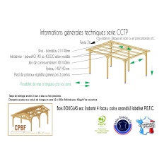 Carport bois Douglas toit plat -  Hauteur de passage 3,20 m