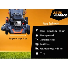 Tondeuse à Essence 196 cm³ autotractée ZEUS FORCE LM51Z-2L 51 cm - Série PREMIUM