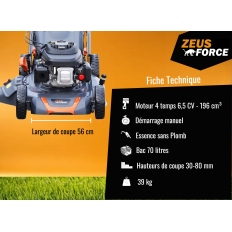 Tondeuse à Essence 196 cm³ autotractée ZEUS FORCE LM56Z-2L-P  56 cm - Série PREMIUM +