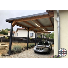 Carport bois Douglas toit plat adossé -  Hauteur de passage 3,20 m