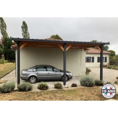 Carport bois Douglas toit plat adossé -  Hauteur de passage 3,20 m