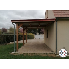 Carport bois Douglas toit plat adossé -  Hauteur de passage 3,20 m