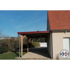 Carport bois Douglas toit plat adossé -  Hauteur de passage 3,20 m