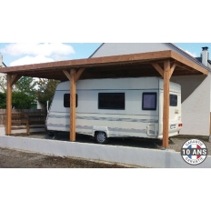 Carport bois Douglas toit plat adossé -  Hauteur de passage 3,20 m