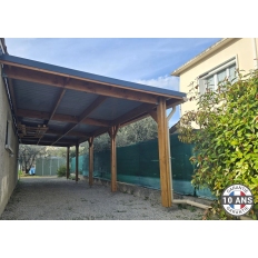 Carport bois Douglas toit plat adossé -  Hauteur de passage 3,20 m