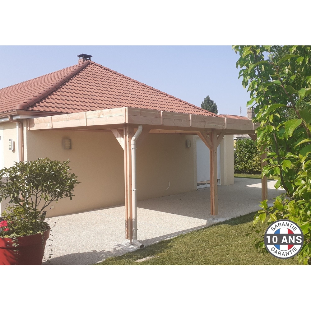 Carport toit plat adossé en bois Douglas