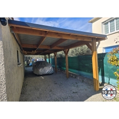 Carport toit plat adossé en bois Douglas